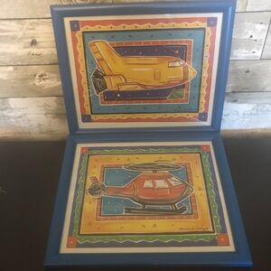 ❤️ (3/$15) Helicopter and Spaceship Framed Wall Art